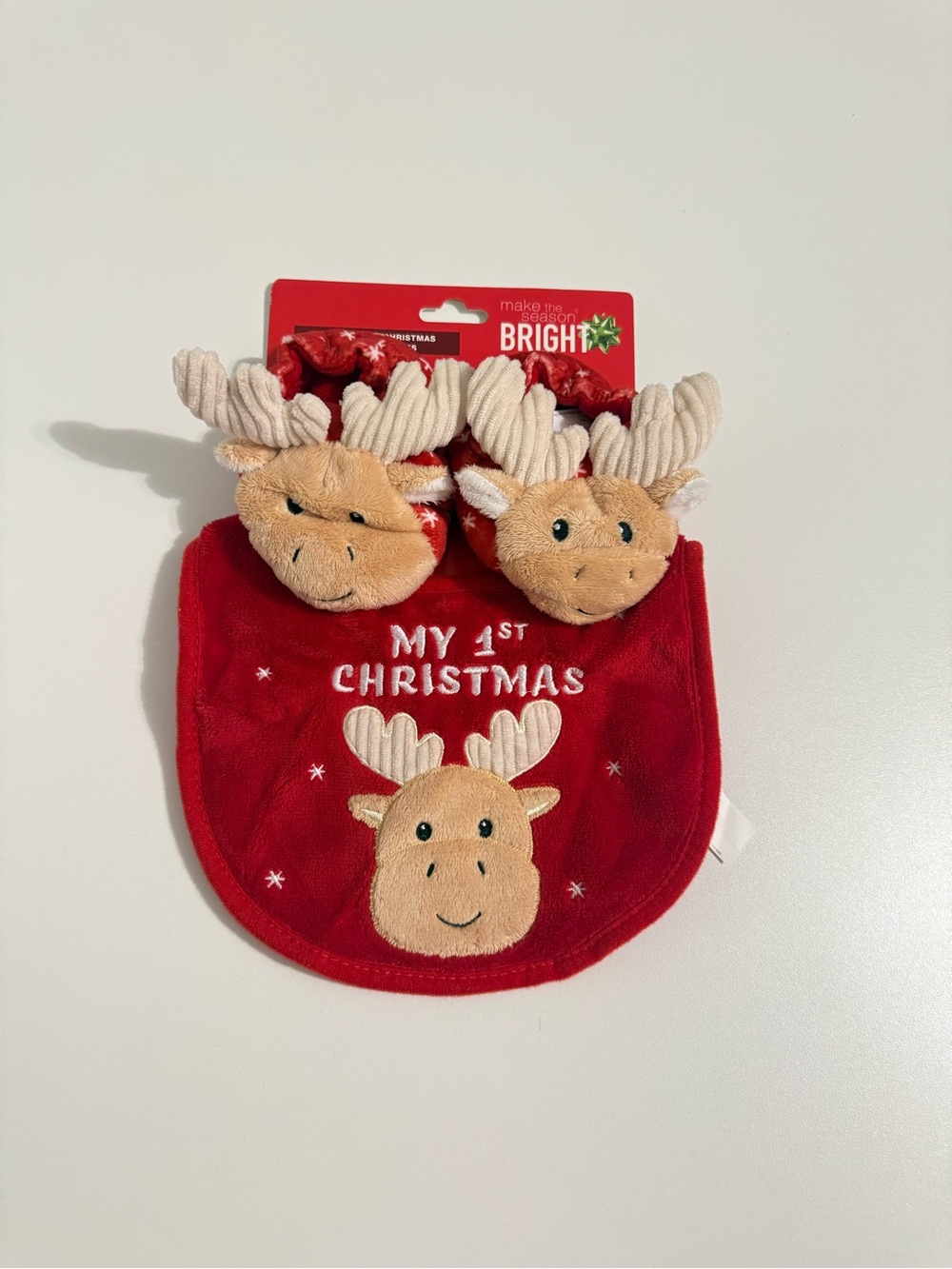 My 1st Christmas Red Reindeer Bib Set